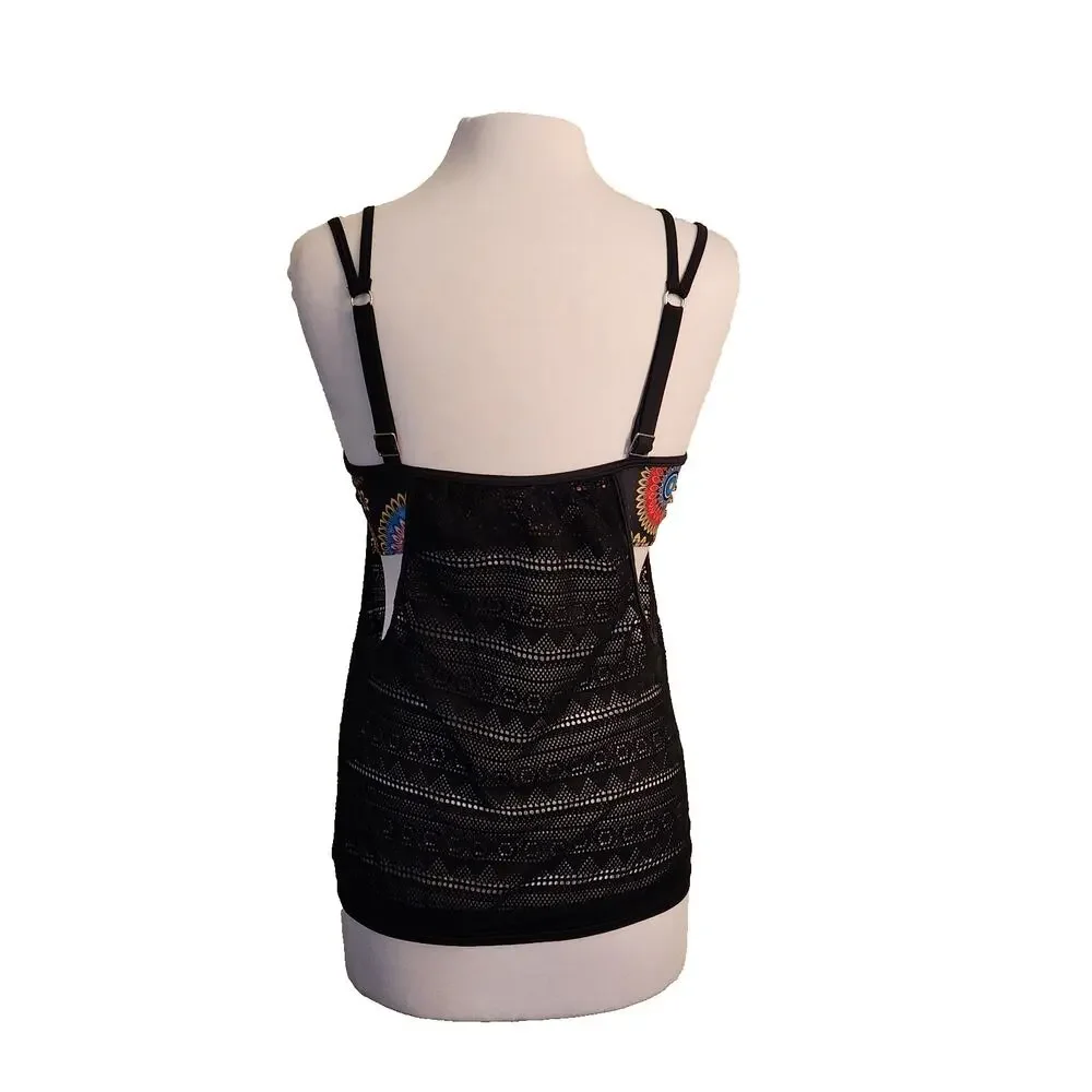 Two Piece Tankini Swimsuit with Mesh Overlay NWOT Size Large - Picture 4 of 12